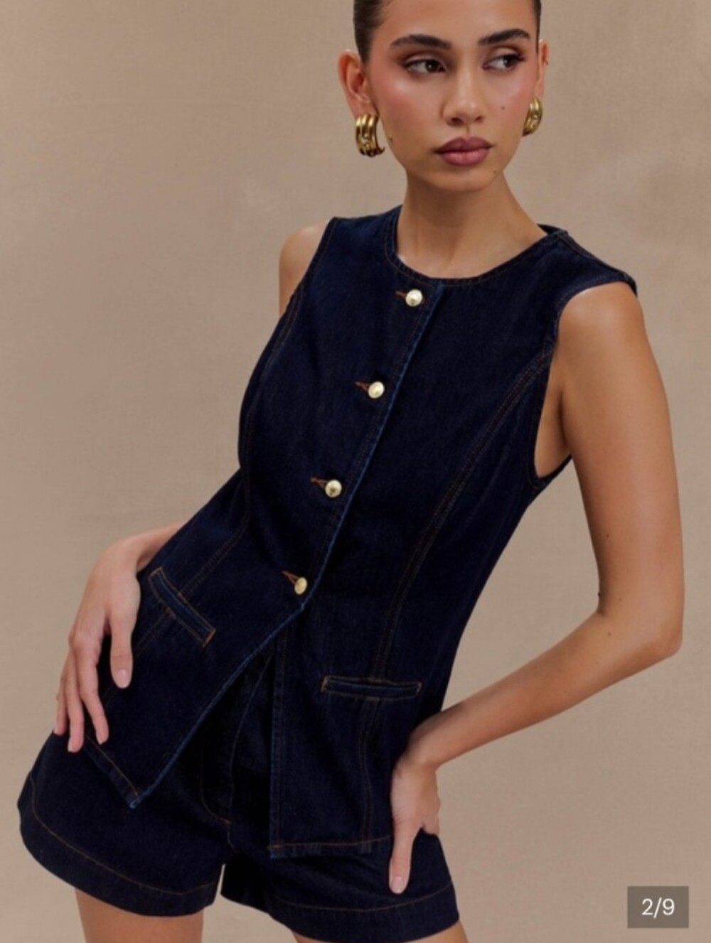 SET: Meshki Dark Indigo Denim High-Waist Short + Vest Set